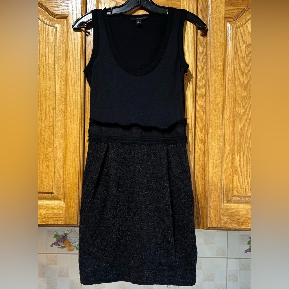 Banana Republic Rayon Wool Tweed Black Tank Dress 0